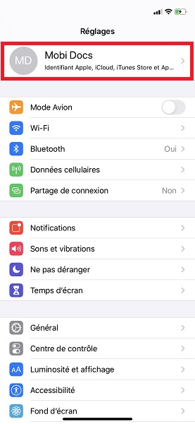 Déconnecter son compte Apple.